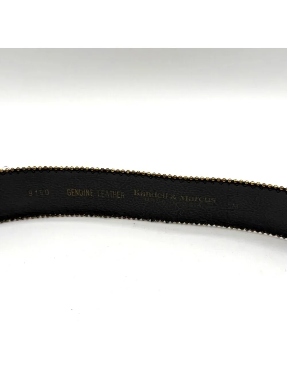 Vintage Kandell & Marcus Black Genuine Leather Belt Chunky Brass Buckle Size S